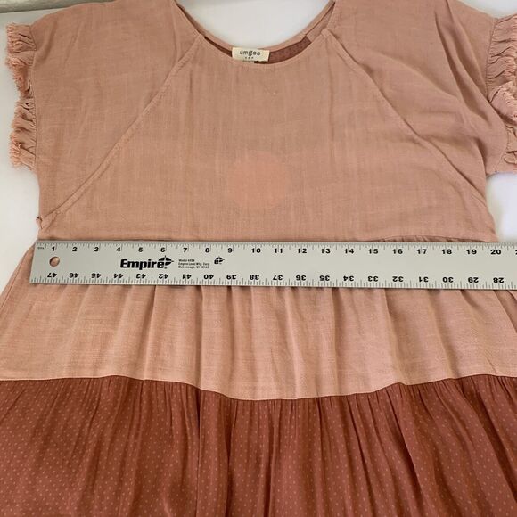 Umgee Dress Small Dusty Pink Linen Oversized Raw Hem Peasant Boho Cottagecore - Picture 6 of 8